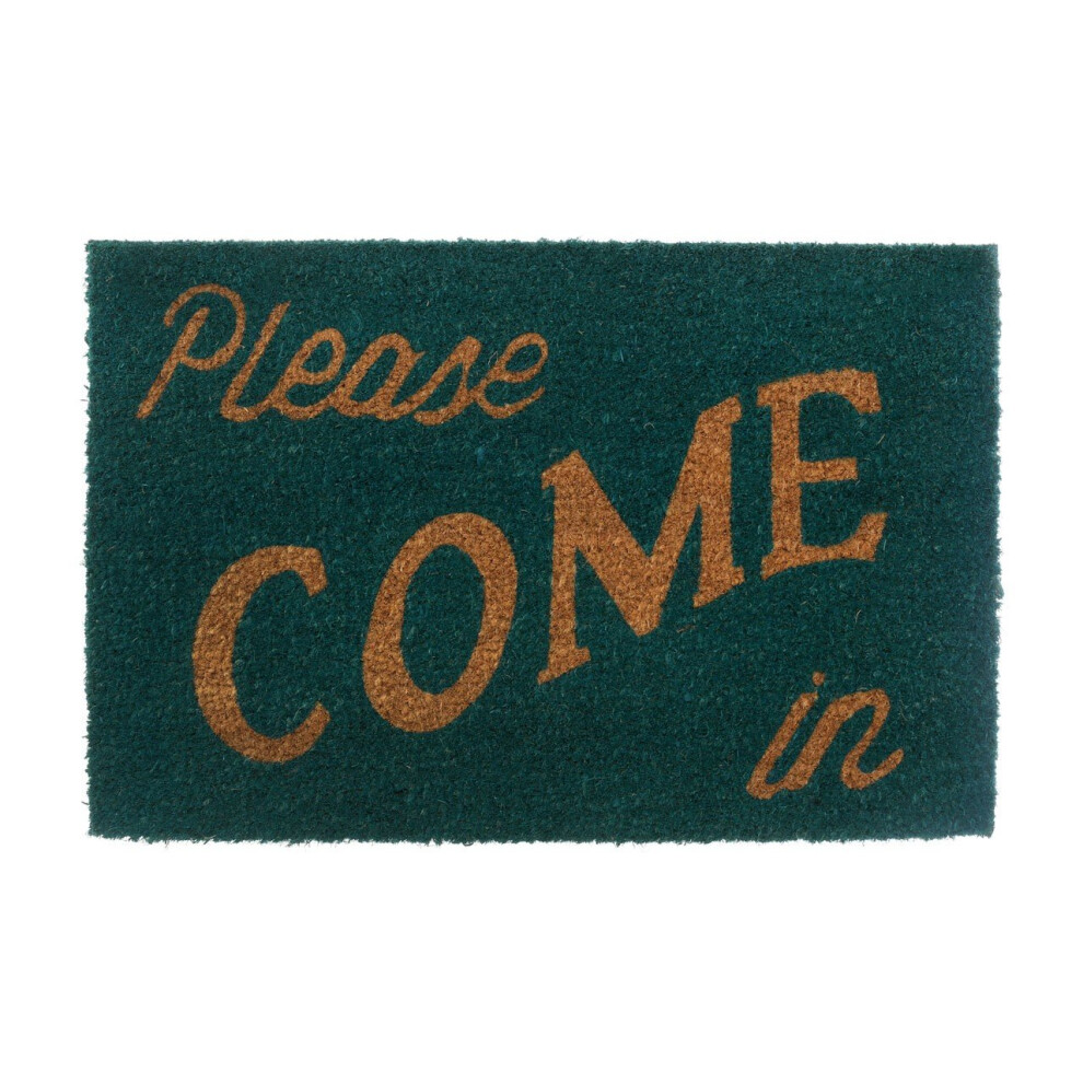 Please Come In Doormat, PVC Backed Coir, Green