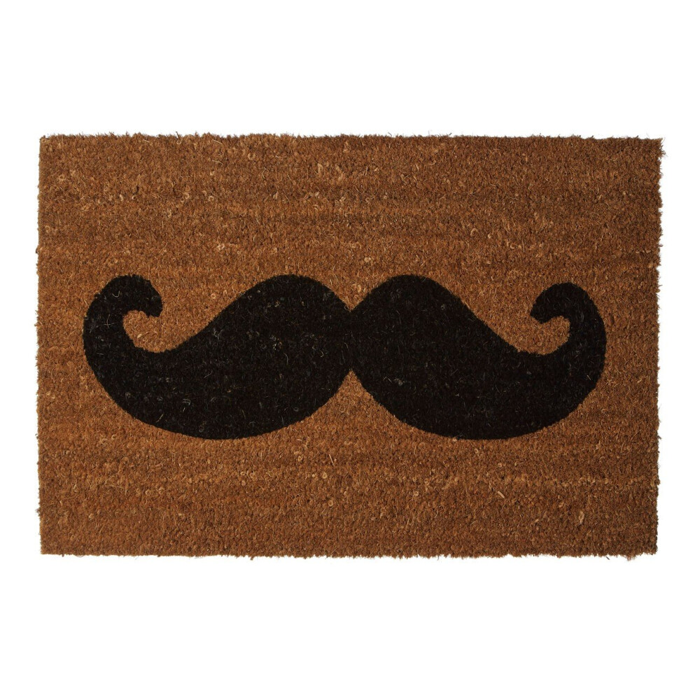 Premier Housewares Moustache Doormat, Pvc Backed Coir, Natural Black