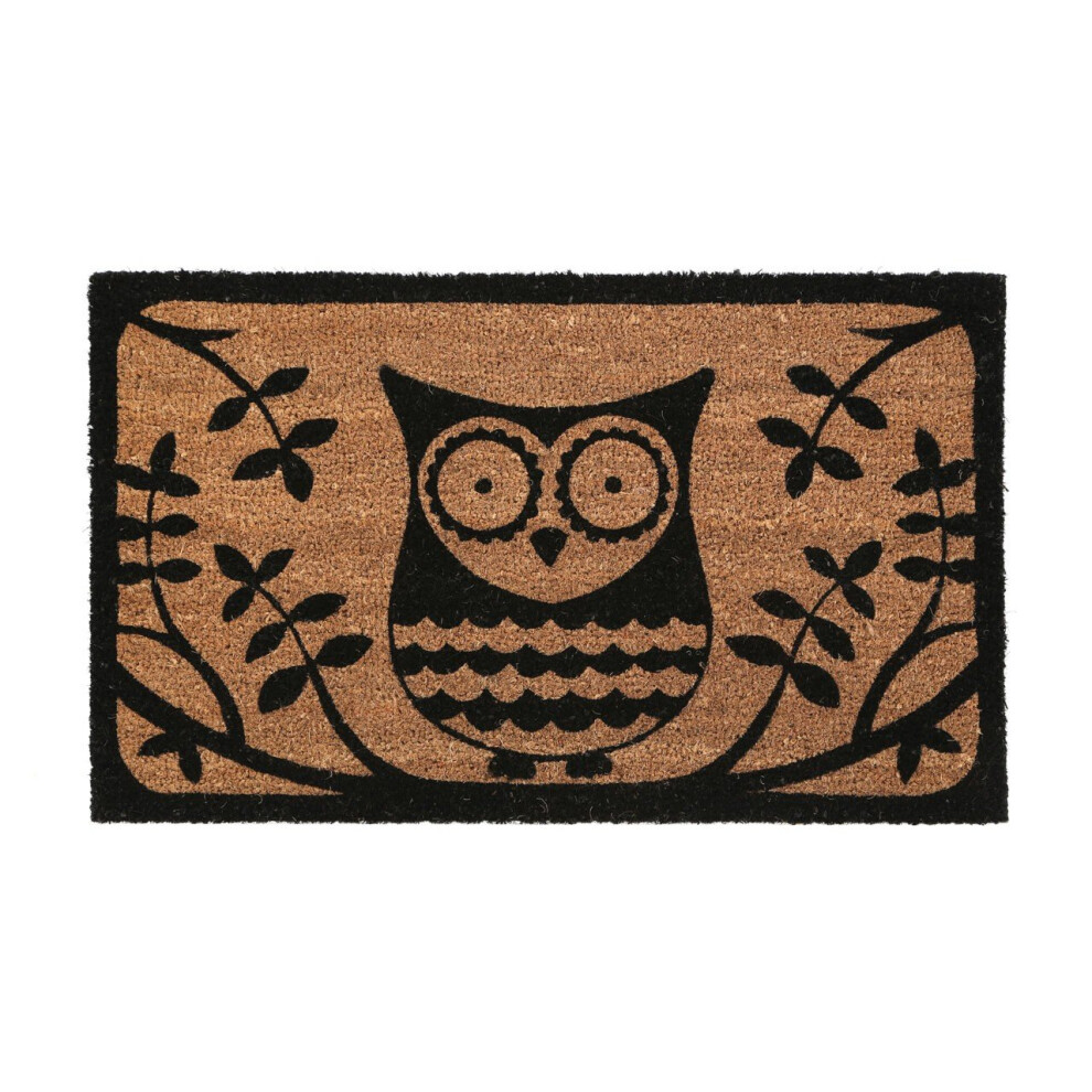 Owl Doormat, PVC Backed Coir, Natural