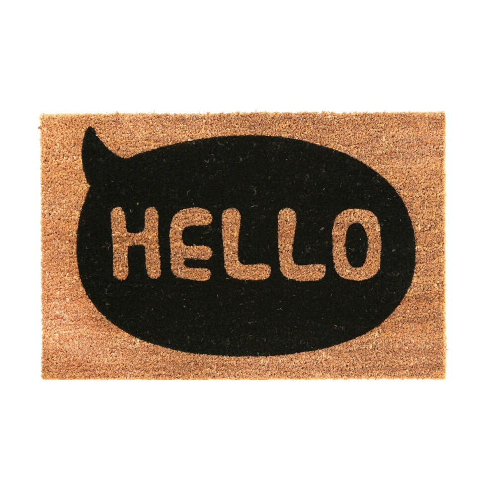 Hello Doormat, PVC Backed Coir, Natural/Black