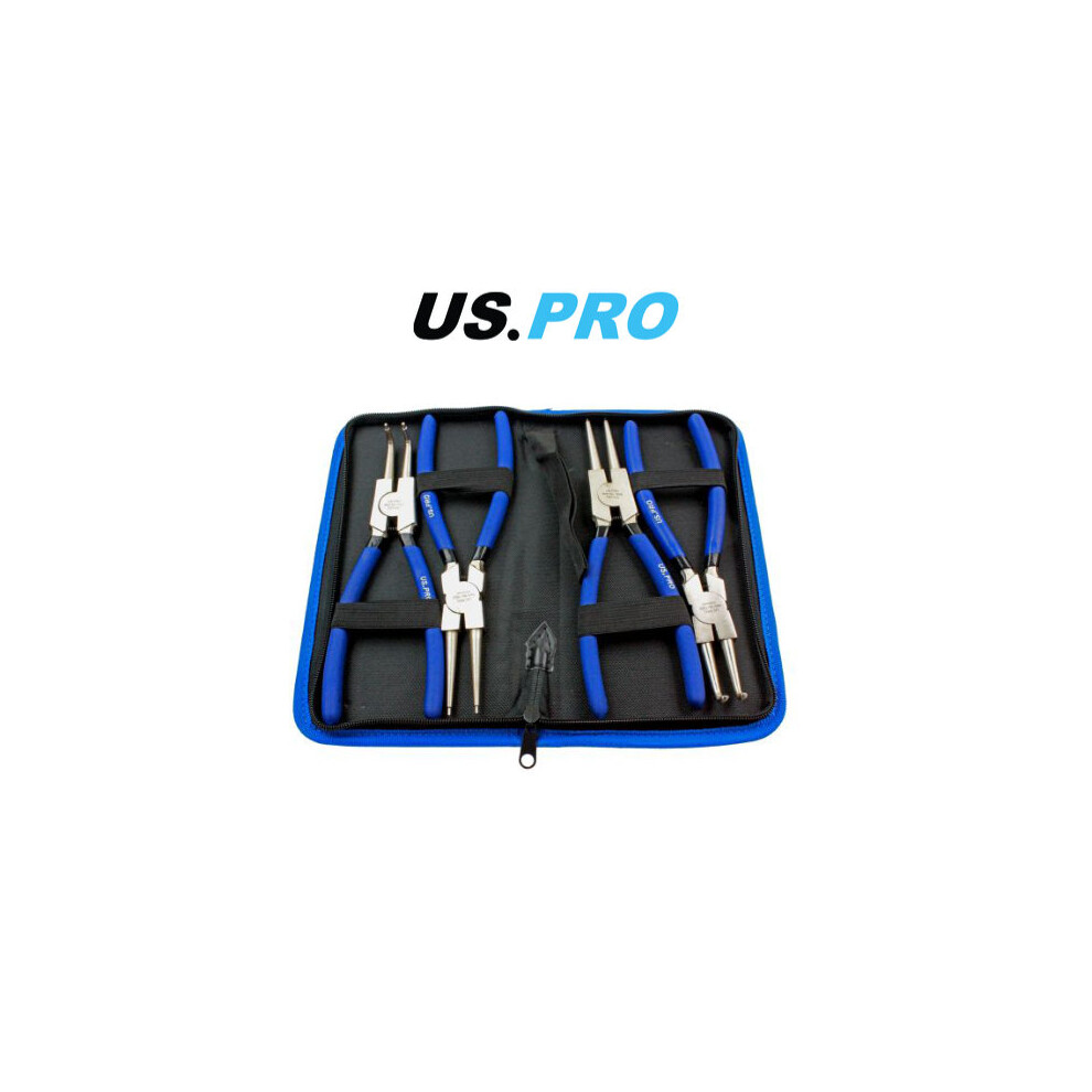 US PRO 4 Piece 9" NI-FE Finish Circlip Plier Set In Zip Case 1822