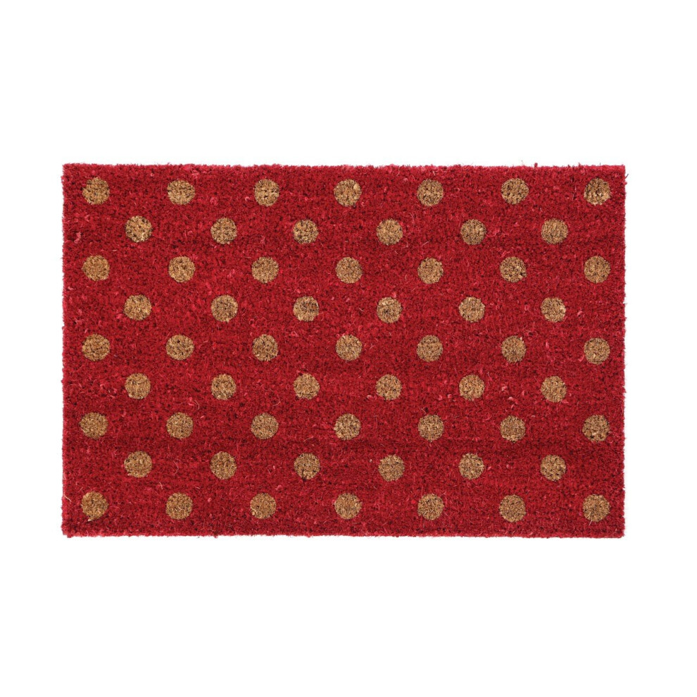 Polka Doormat, PVC Backed Coir, Red