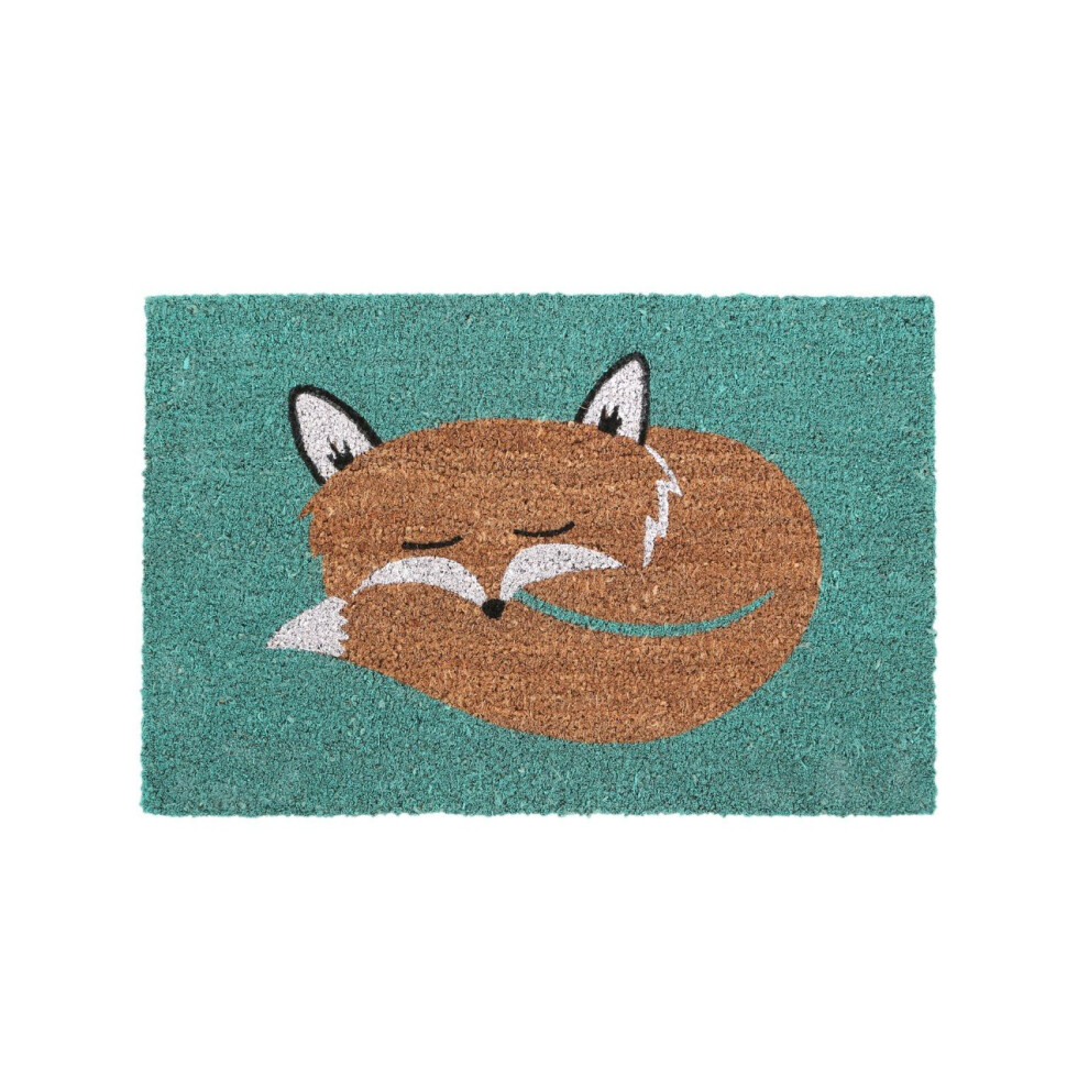 Fox Doormat, PVC Backed Coir, Teal/Natural