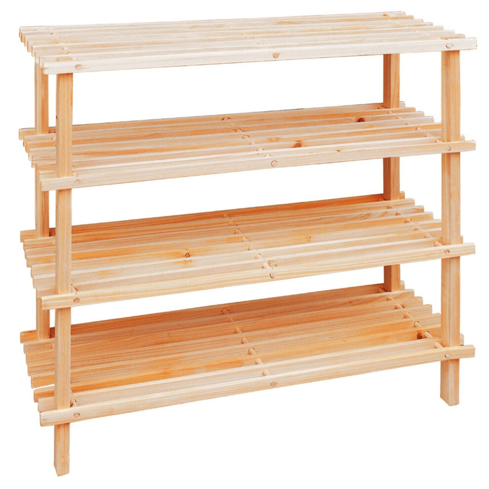 Durable 4 Tier Wooden Shoe Rack, Sturdy Shoe Stand For Home, Ample Storage Sneaker Organizer For Bedroom