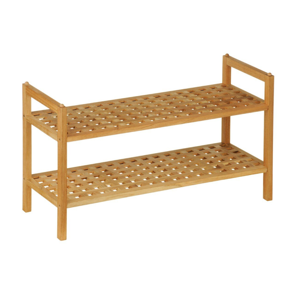 2-Tier Walnut Wood Shoe Rack