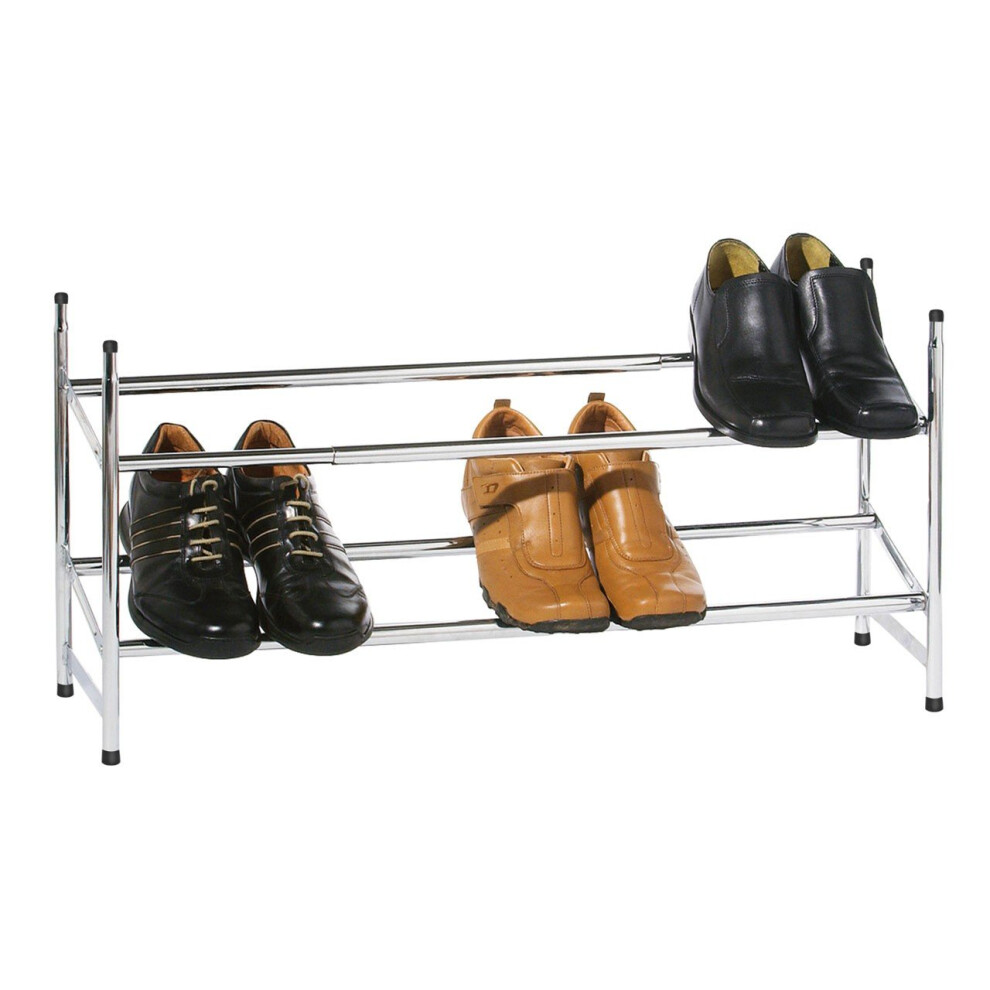 Stackable 2 Tier Extendable Shoe Rack, Extendable Chrome Rack, Angled Shelves Of Chrome Shoe Organizer