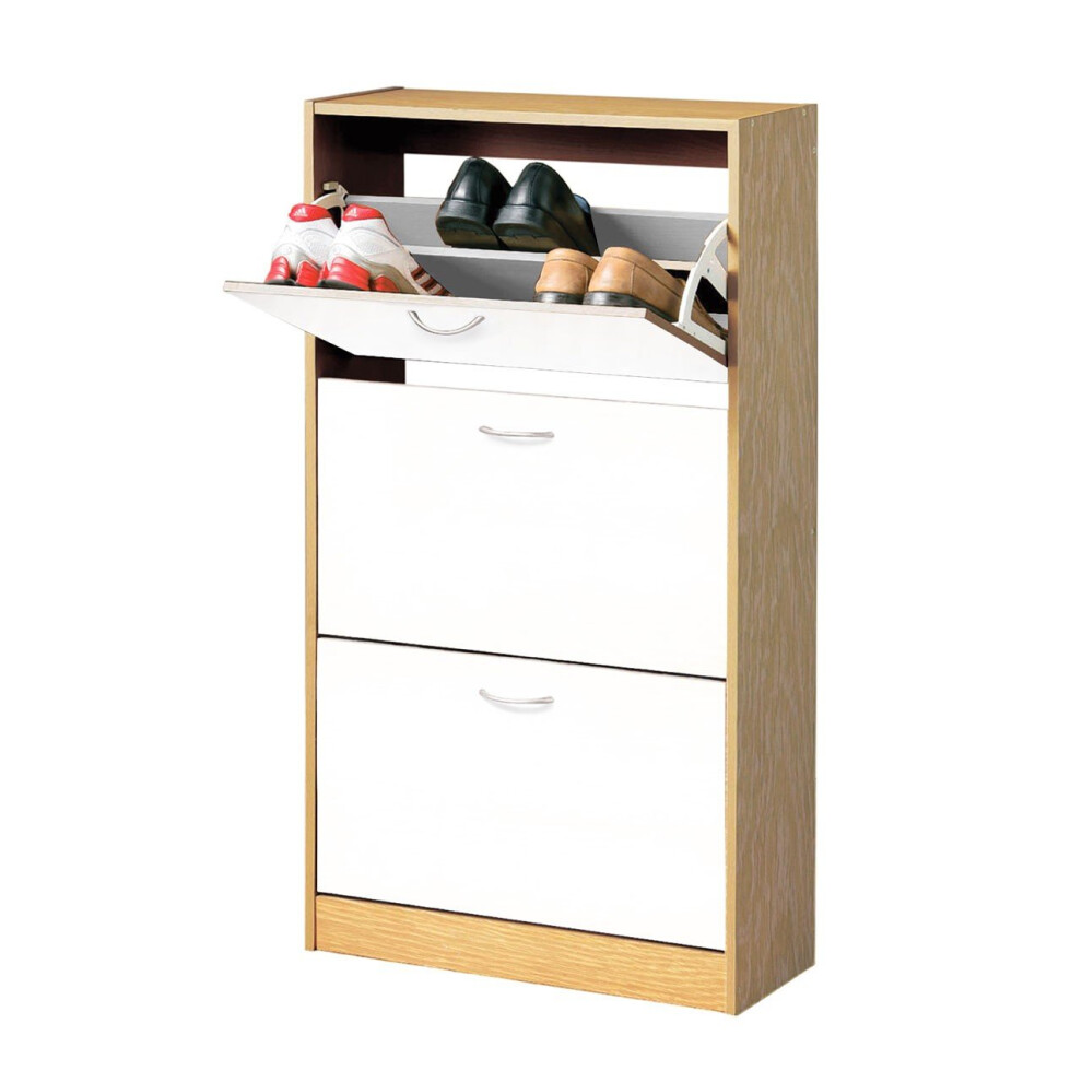 Premier Housewares 3 Drawer Wood Shoe Cupboard - Oak/White