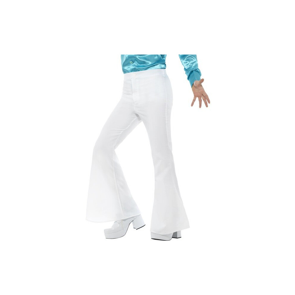 New Smiffy's Men's Flared Trouser (Medium) - Trousers Disco Fancy Dress - Flared Trousers Disco Fancy Dress Costume Flares 70S 60S White 48194M