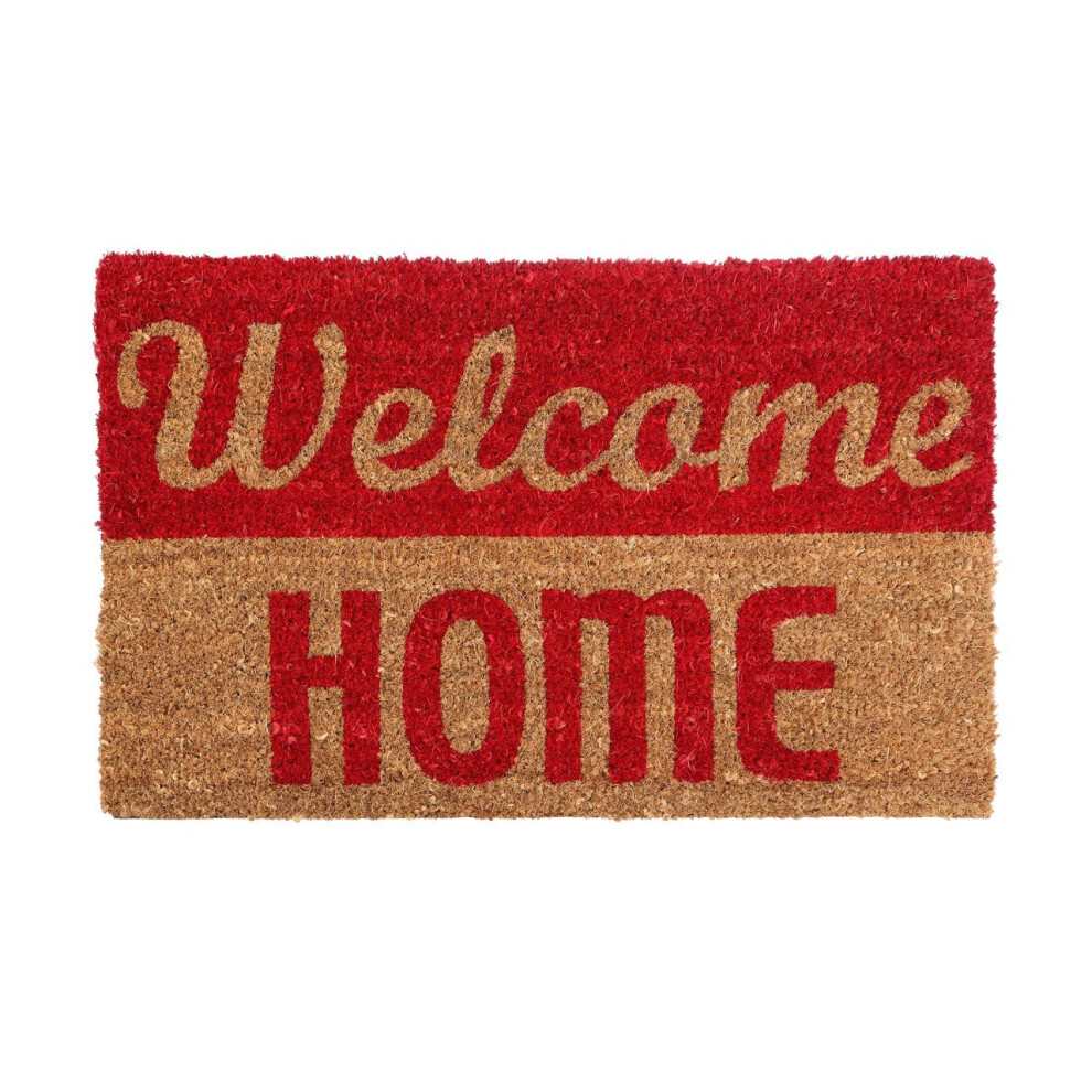 Welcome Home Doormat, PVC Backed Coir, Red/Natural