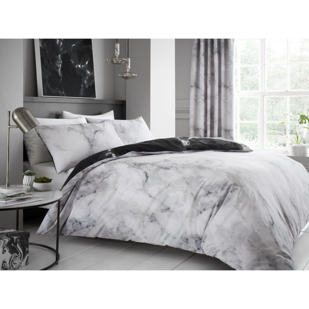 (Double, White) Marble Print Cotton Blend Bedding Set