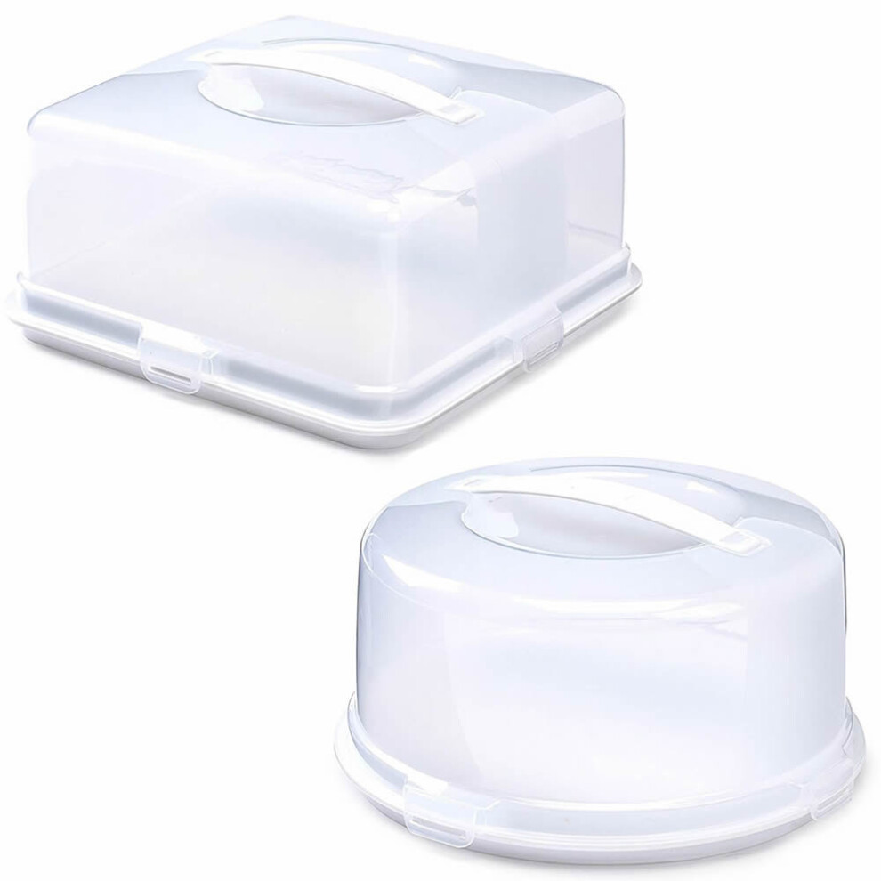 (Round) Plastic Cake Box Carrier Storage Container With Handle Locking Lid Round Square