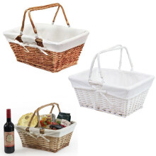 (Natural) Wooden Wicker Shopping Shop Basket Bread Box Handle Display Traditional Hamper