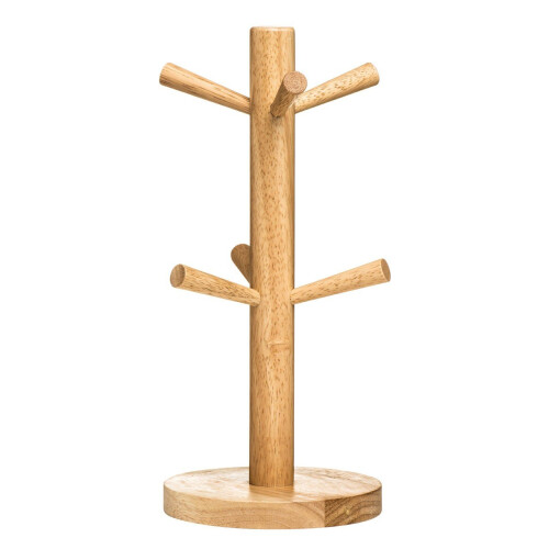 Premier Housewares Rubberwood Mug Tree, 6 Cups - Natural
