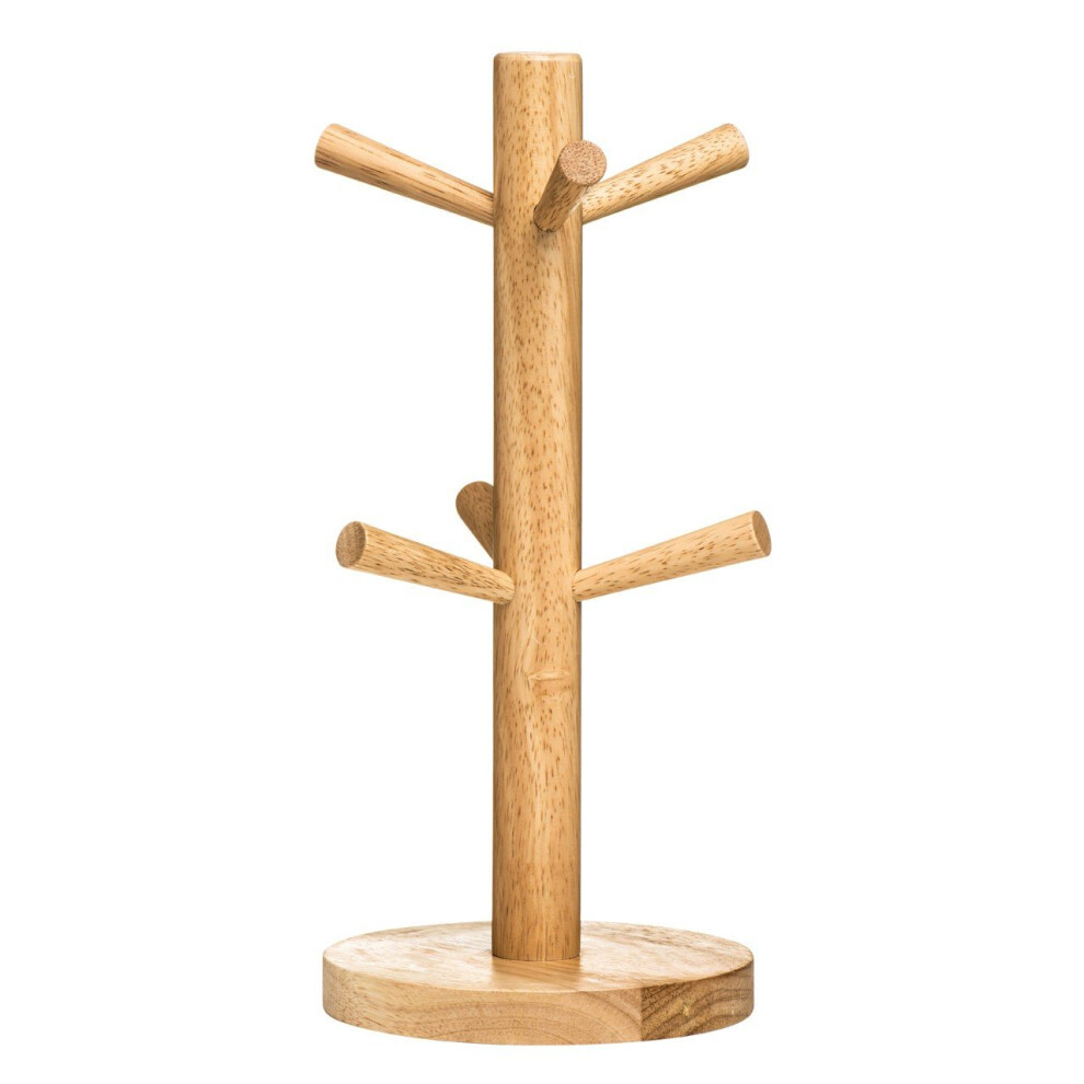 Rubberwood Mug Tree, 6 Cups - Natural