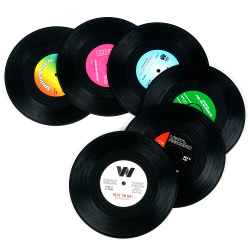 TRIXES Pack of 6 Assorted Retro Vinyl Drink Coasters 2