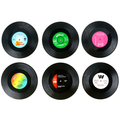 TRIXES Pack of 6 Assorted Retro Vinyl Drink Coasters 1