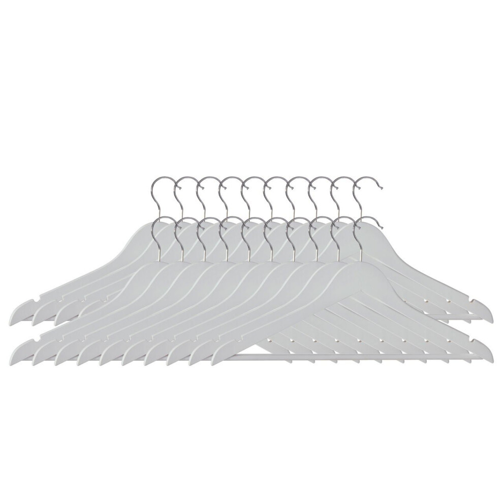 Wooden Clothes Hangers, Matte White, Set of 20