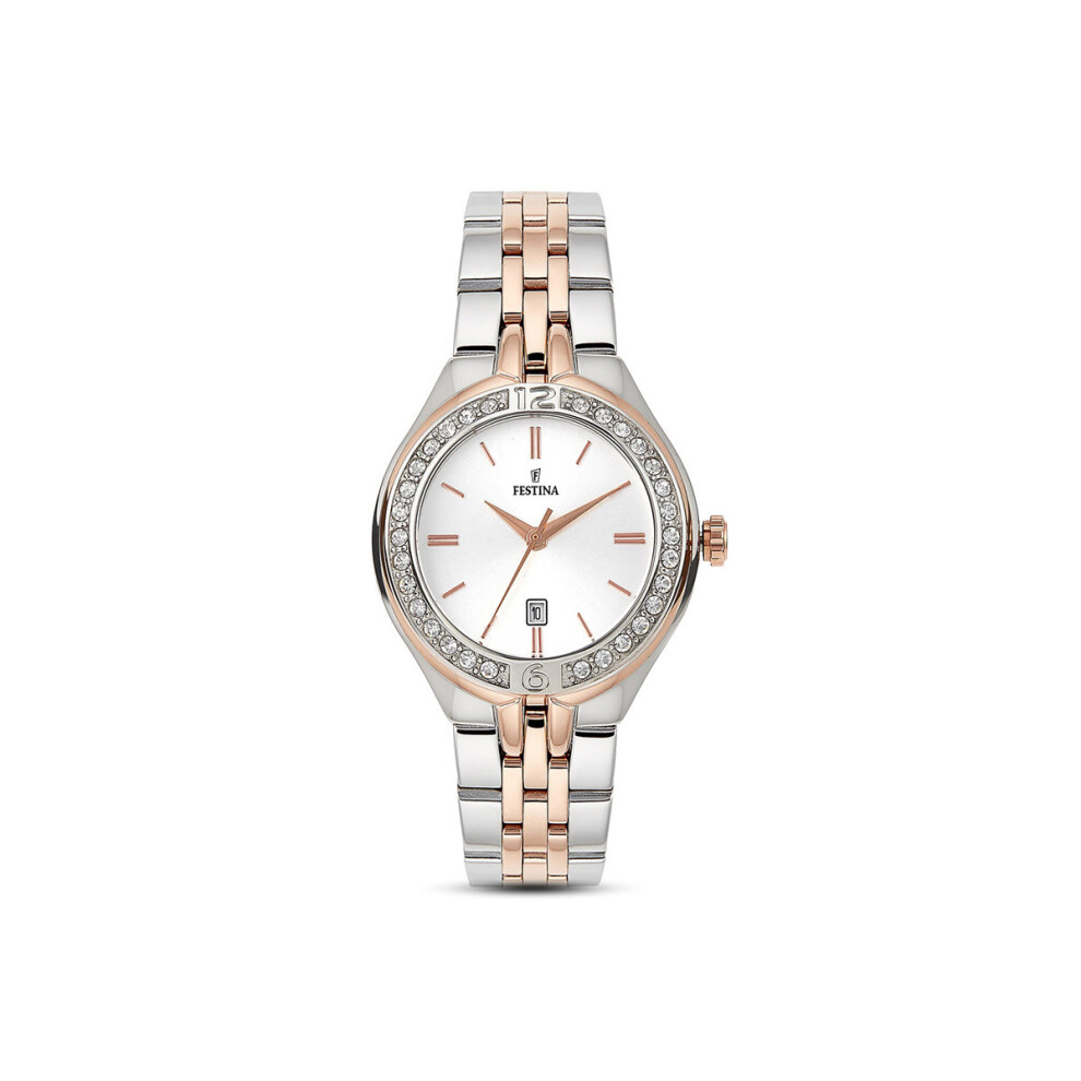 Festina F16868/2 Ladies Two Tone Silver & Rose Gold Crystal Pave Watch Silver,Purple