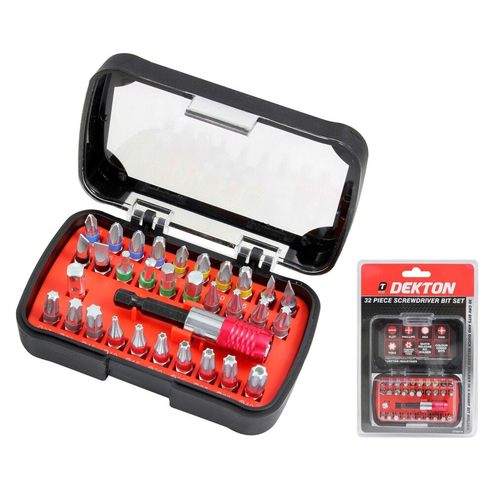 Dekton 32Pc Screwdriver Bit Set Slotted Phillips Pozi Hex Torx Trx Tamperproof 5055441404615