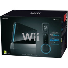 Nintendo Wii Console (Black) with Wii Sports + Wii Sports Resort and Motion Plus Controller (Wii) - Refurbished