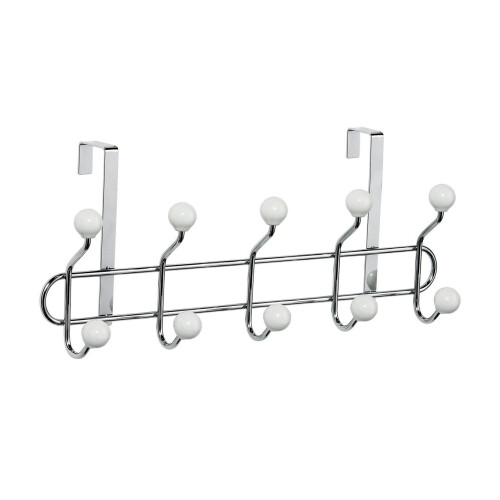 Premier Housewares 10 Hook Over Door Hanger with White Ceramic Balls - Chrome