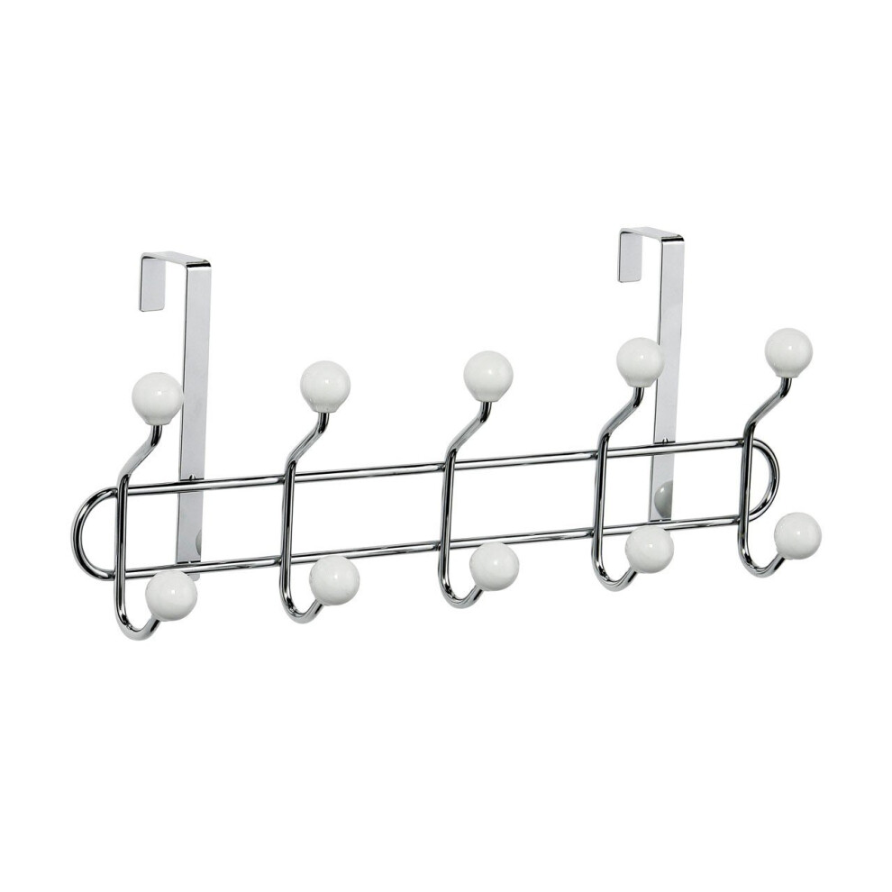 Premier Housewares 10 Hook Over Door Hanger With White Ceramic Balls - Chrome