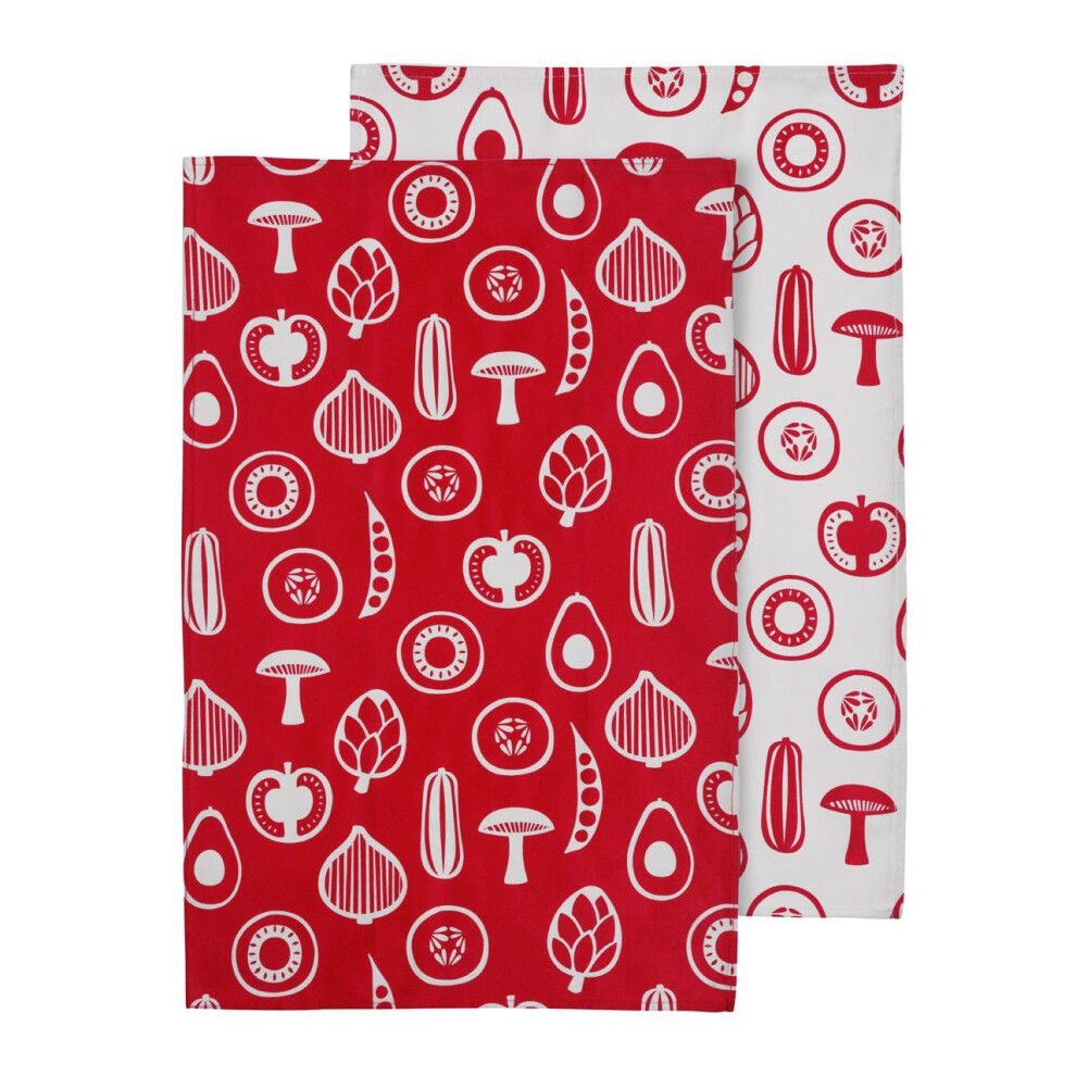 Set Of Three Besa Red Tea Towels