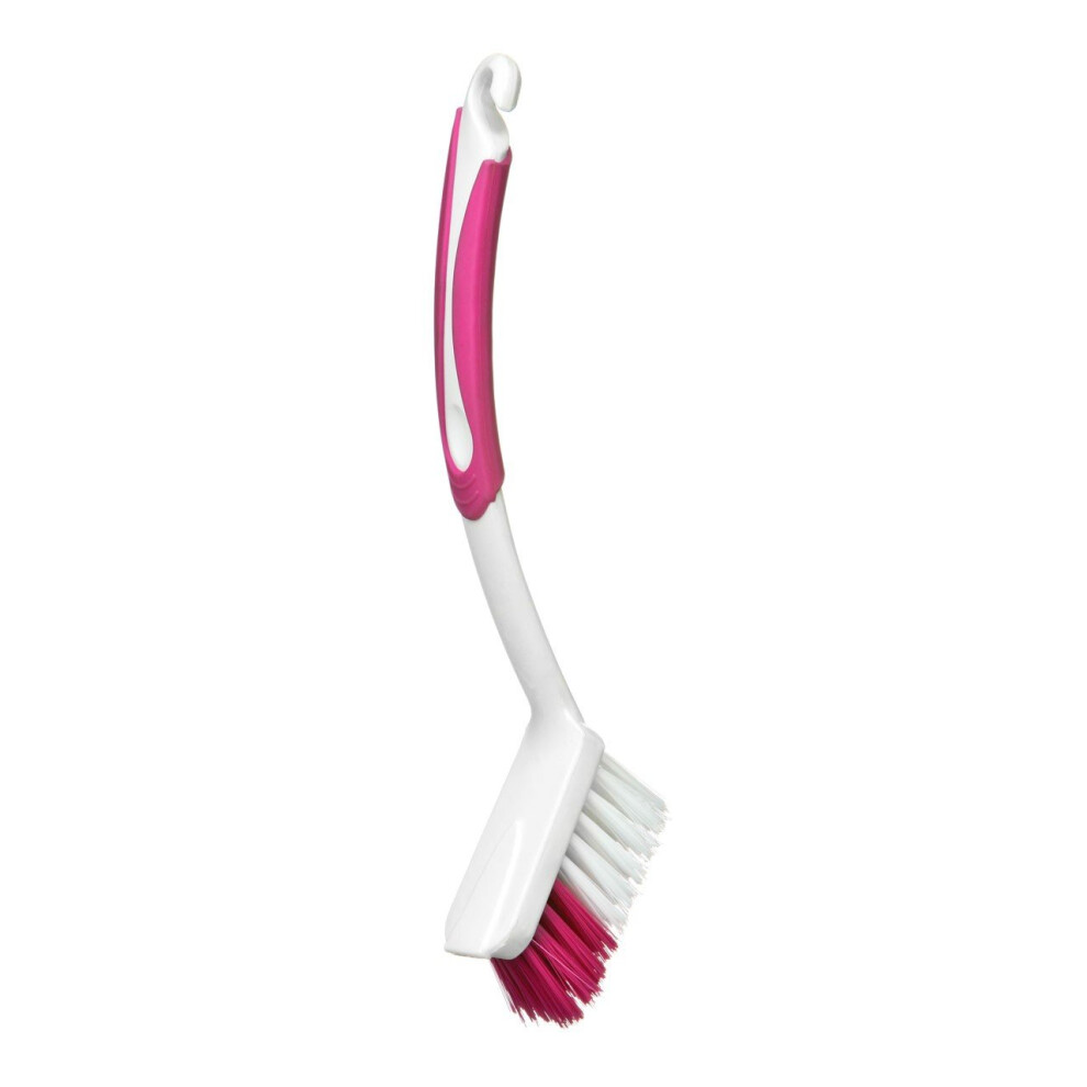 Dish Brush, Hot Pink, Plastic/Soft Grip Handle