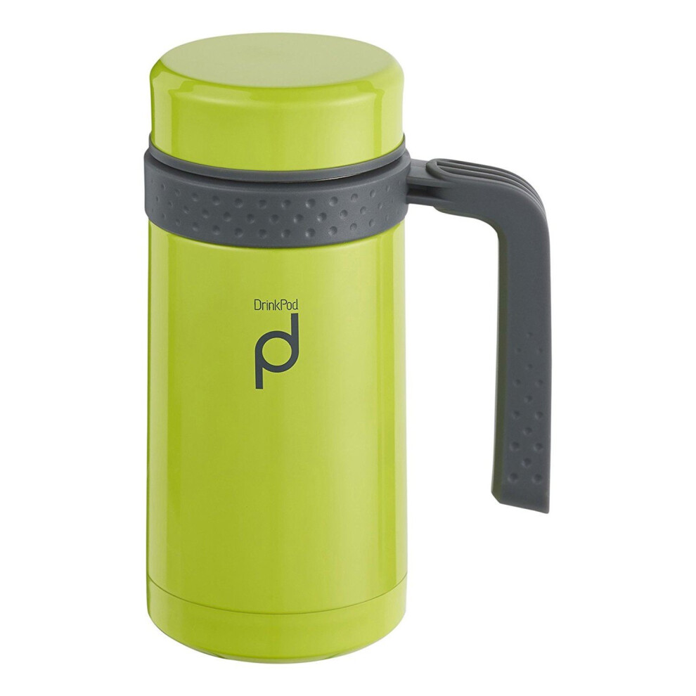 Pioneer Stainless Steel Vacuum Insulated Leak-Proof Drinkpod Capsule Flask 6 Hours Hot 24 Hours Cold, Green, 0.45 Litre