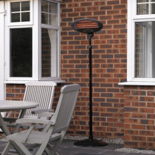 Kingfisher Garden Outdoor 2kW Quartz Electric Patio Heater - Free-Standing or Wall-Mount, IPX4, 1.7-2.1m Height, 45 Degree Tilt, 2m Cable