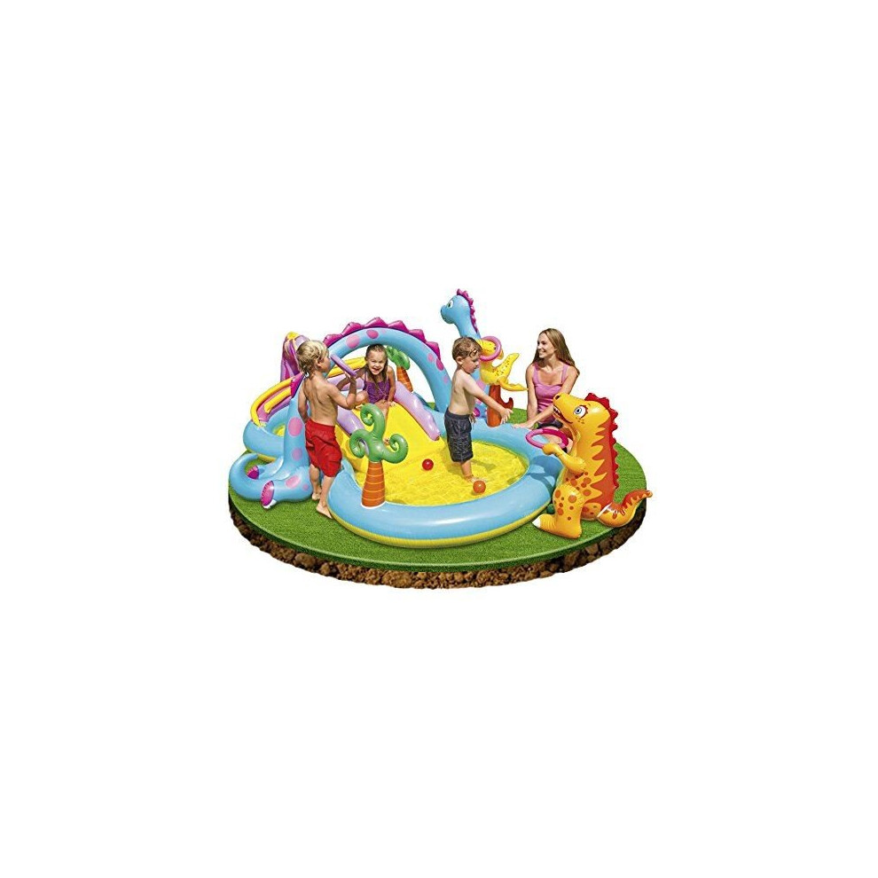 Intex Dinosaur Water Play Center, Paddling Pool with Moveable Arch Water Spray. Perfect Large Activity Centre For Outdoor Family Summer Fun!