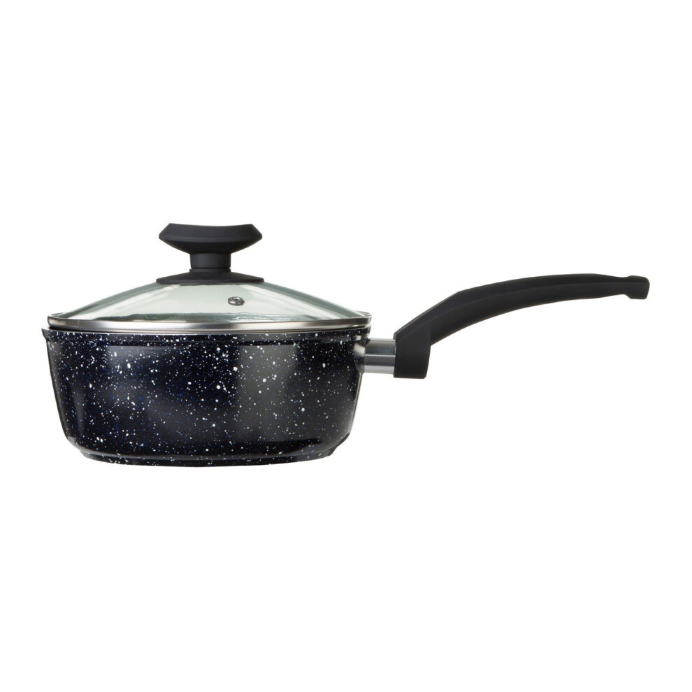 Stoneflam Saucepan, Aluminium, Glass Lid, Black, 18 cm