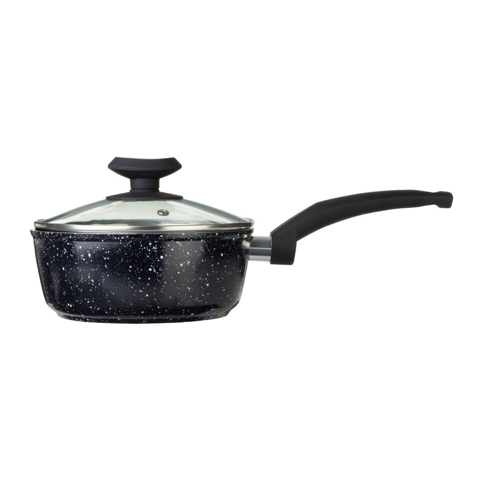 Premier Housewares Stoneflam Saucepan, Aluminium, Glass Lid, 16 Cm Black