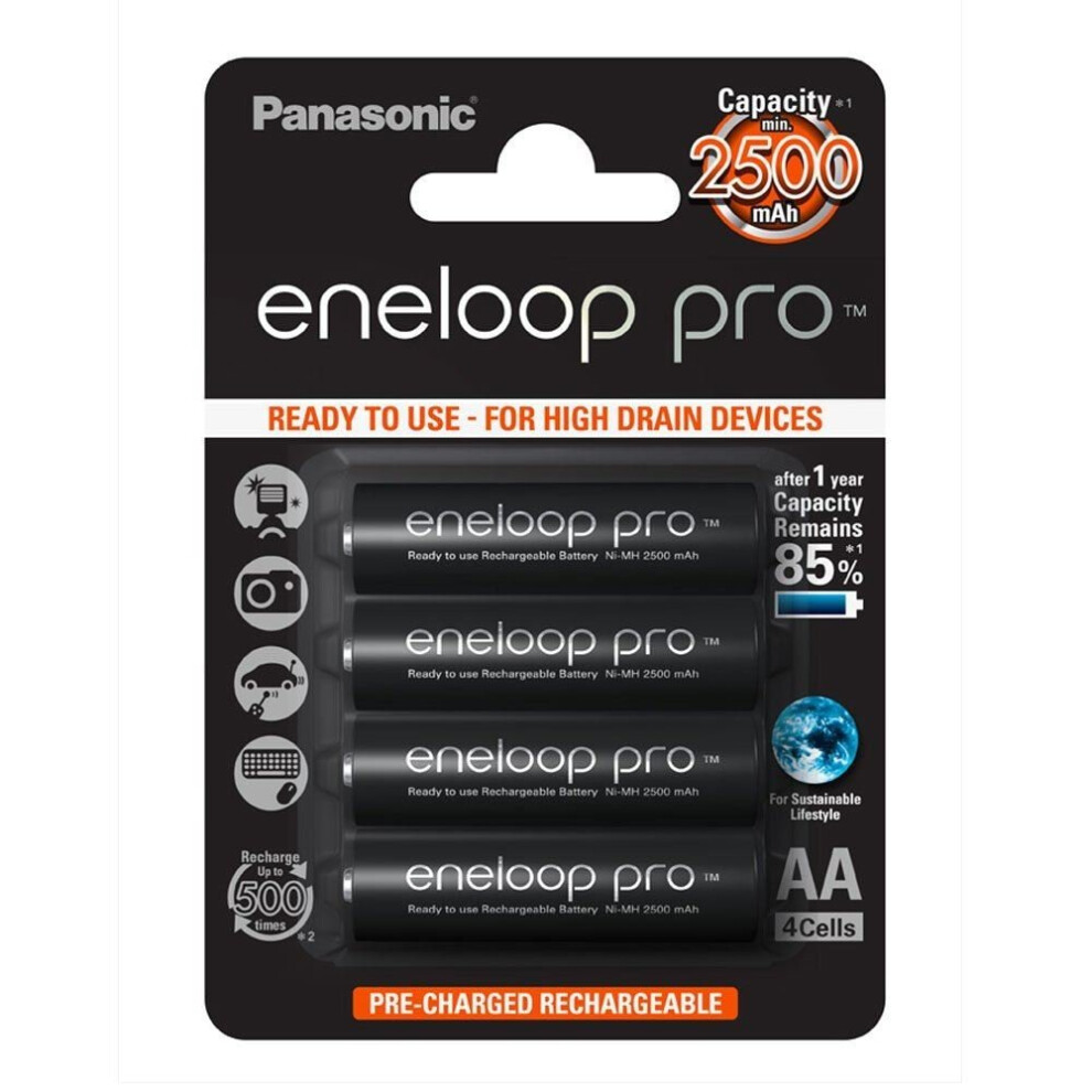 4x Panasonic Eneloop PRO AA HR06 2500mAh NiMH Rechargeable Batteries Ready 2 Use