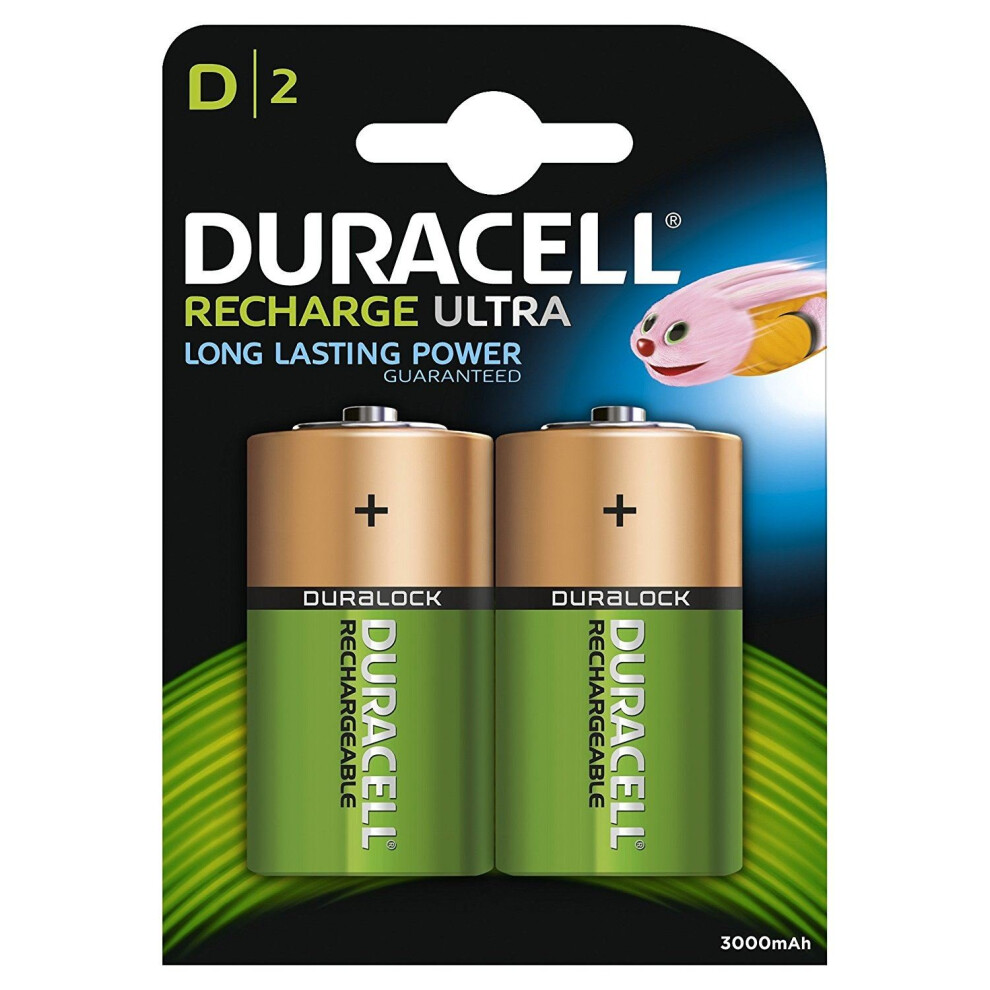 2 X Duracell D Size 2200mAh Rechargeable Batteries NiMH LR20 HR20 DC1300 ACCU