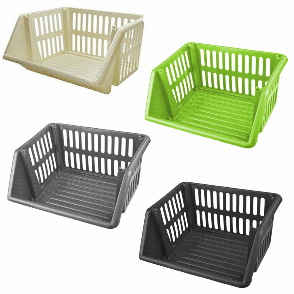 (Black) Large Stackable Storage Basket Kitchen Fruit Vegetable Stacking Container Box