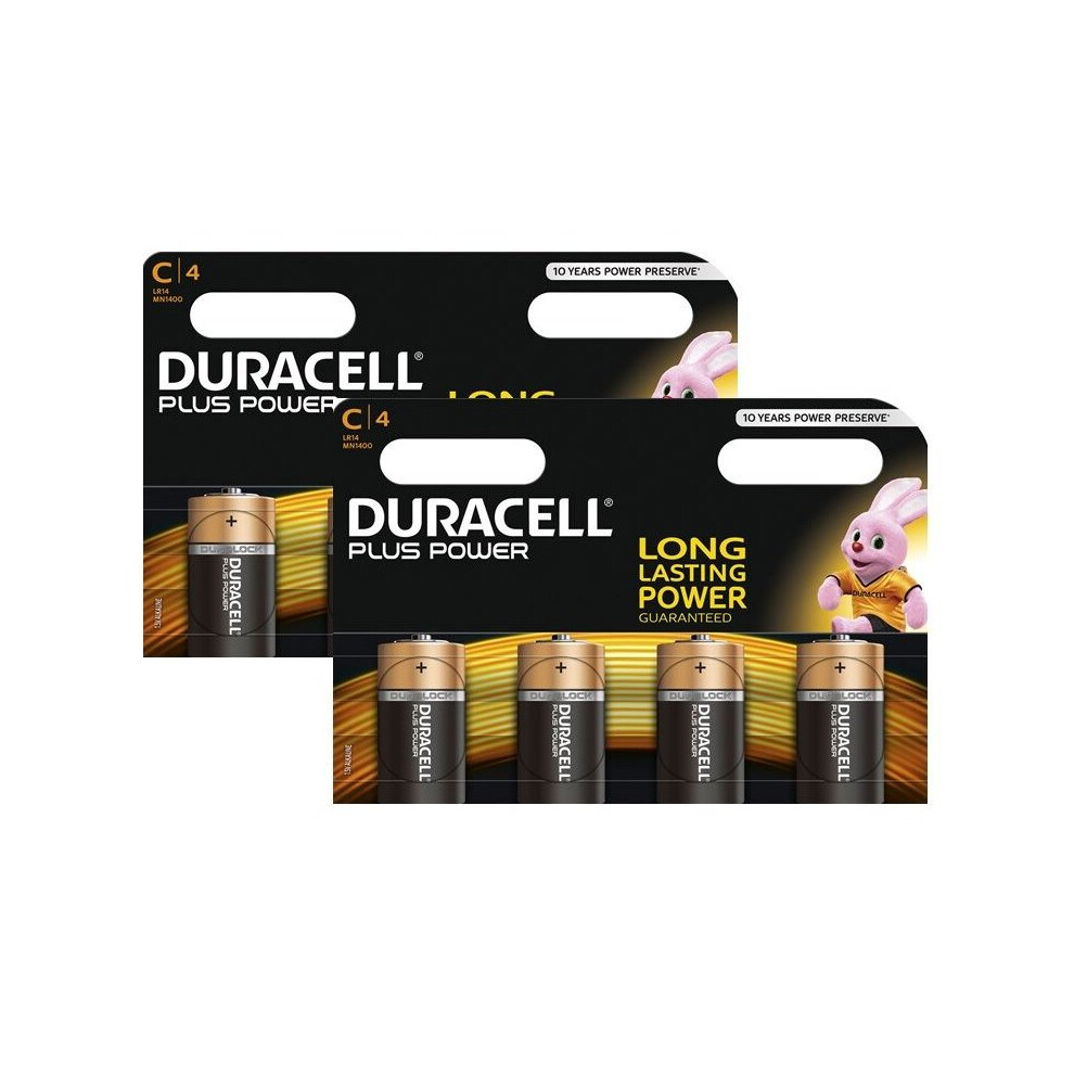 8 x Duracell C Size Plus Power MN1400 LR14 Alkaline Batteries