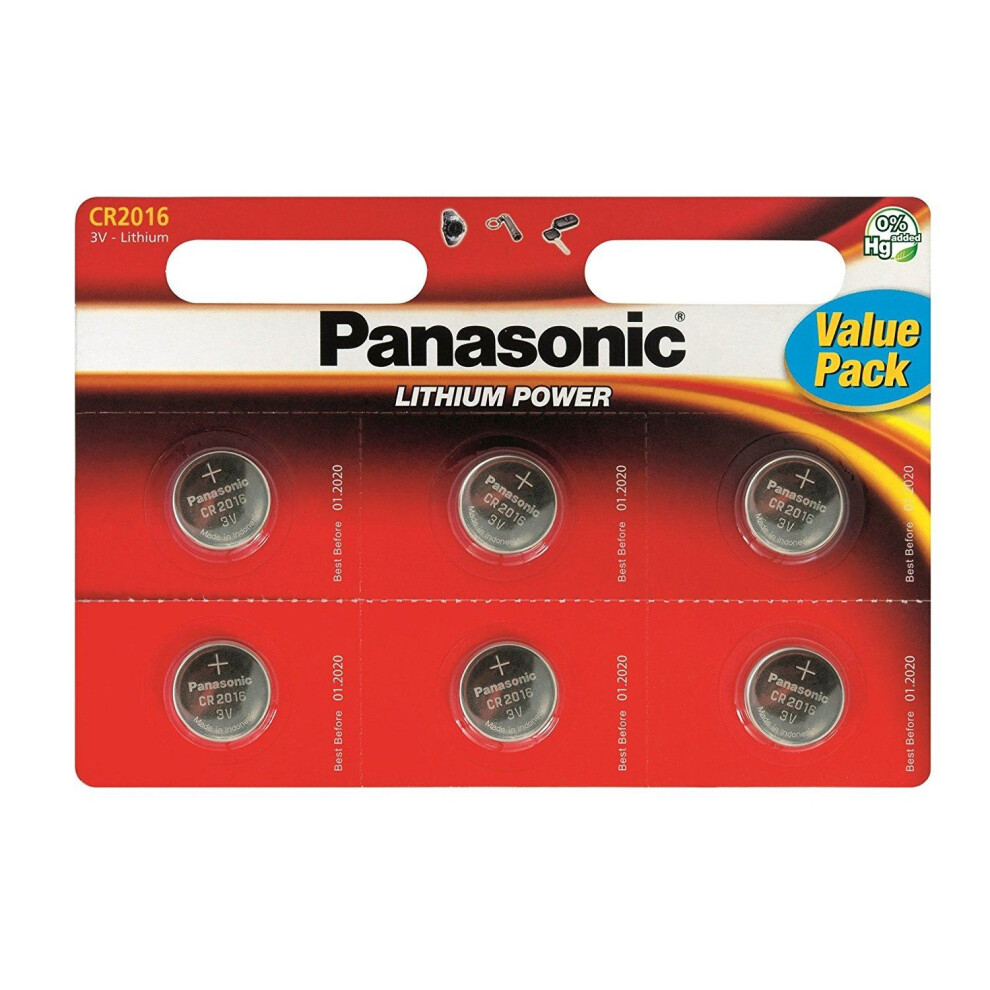 6 x Panasonic CR2016 3V Lithium Coin Cell Battery 2016