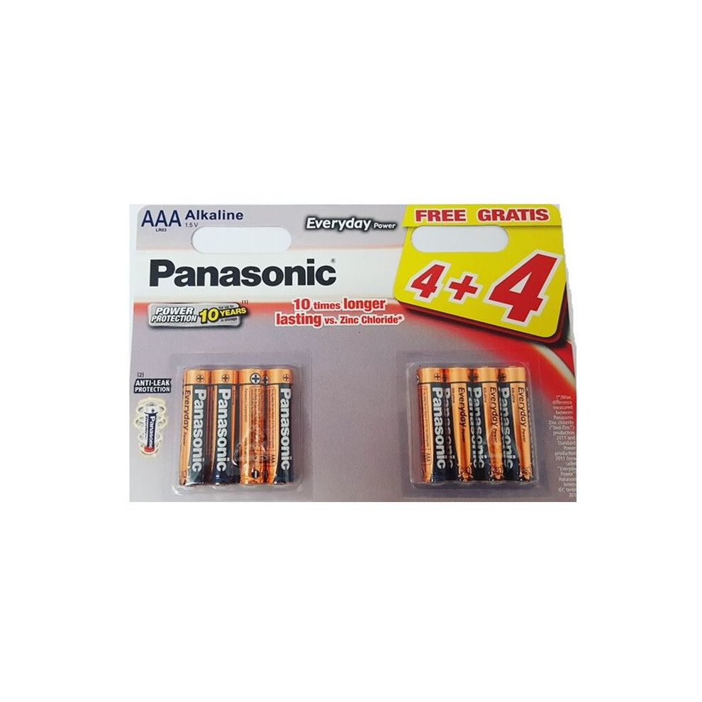 8 x Panasonic AAA Batteries Everyday Power Silver Alkaline LR03