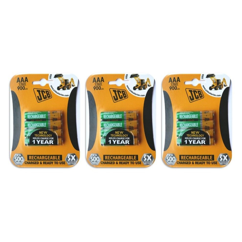12 X Jcb AAA 900mAh Rechargeable Batteries LR03 Hr03 Charged And Ready To Use