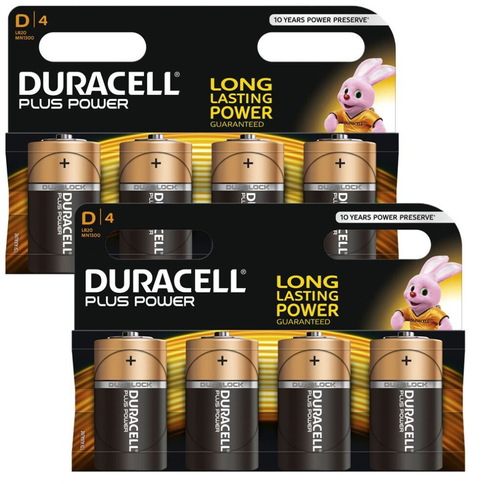 8 x Duracell D Size Plus Power MN1300 LR20 Alkaline Batteries