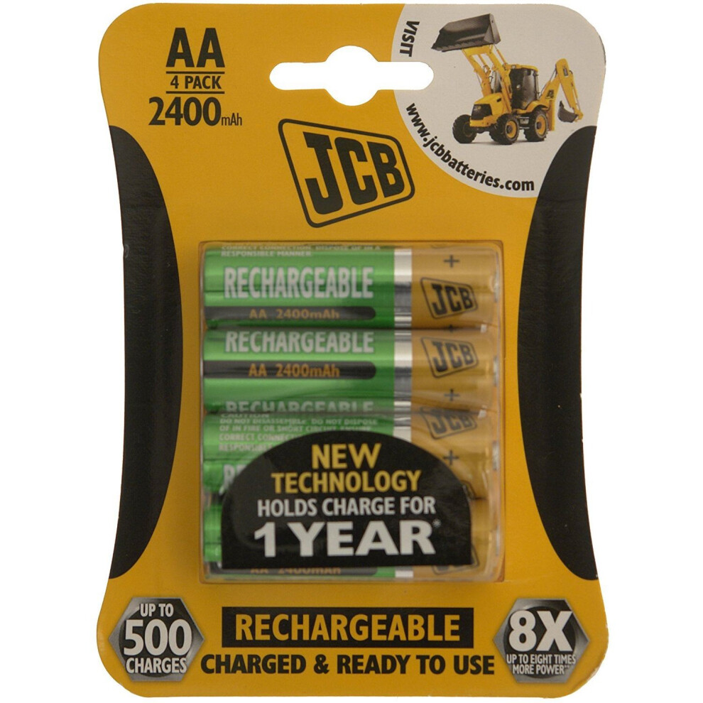 4 x JCB AA 2400mAh Rechargeable Batteries HR6 Charged And Ready To Use