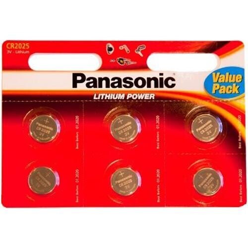Panasonic Panasonic Pack of 6 CR2025 Lithium 3 Volt Battery