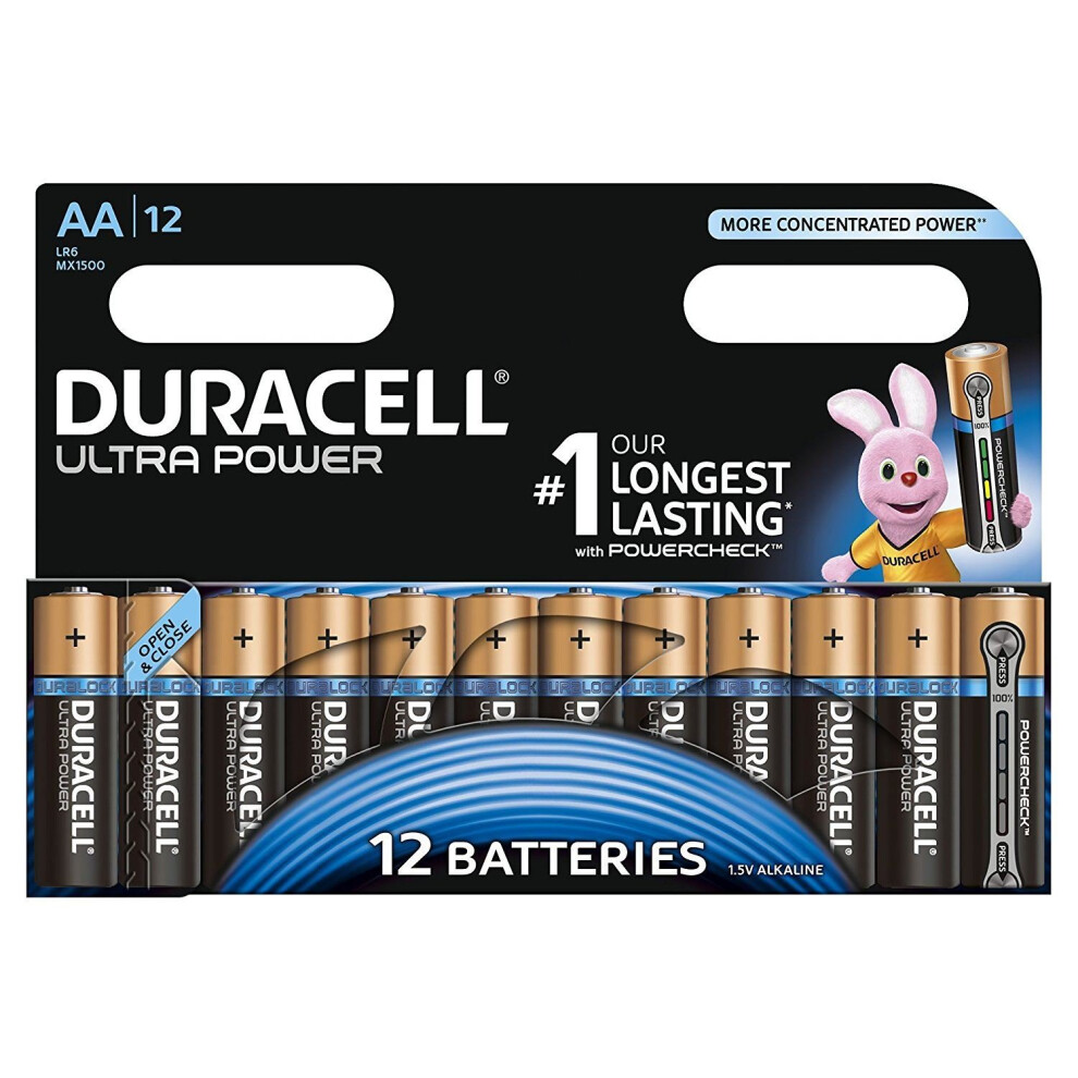 12 x Duracell Ultra Power Type AA Alkaline Batteries Power Check