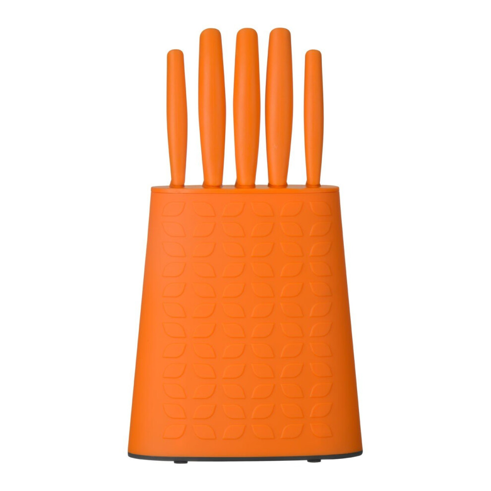 5Pc Knife Set With Storage Block, Orange