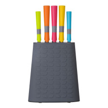 5-Piece Knife Set with Storage Block - Multi-Coloured Stainless Steel Blades (Chef, Carving, Bread, Utility, Paring) PF-0907090