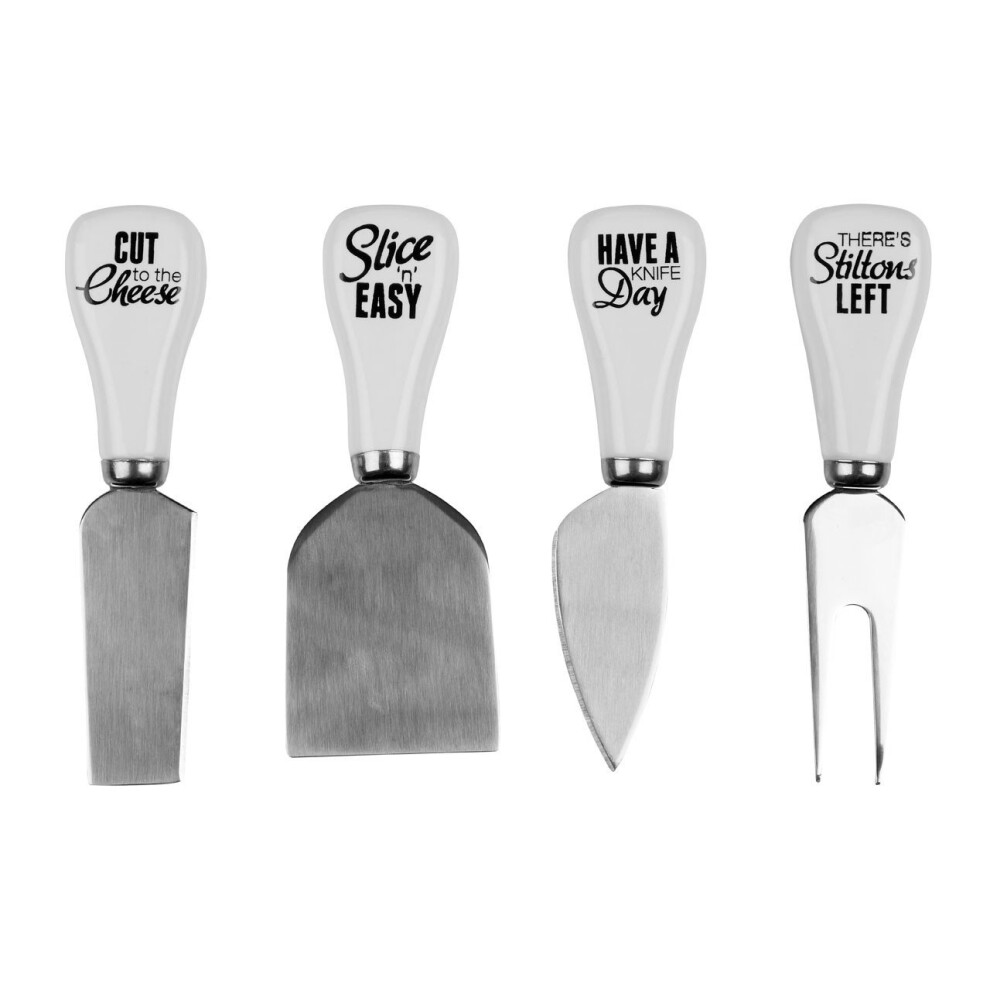 Set of 4 Cheese Knives With Quirky Slogans,Luxe Culinary Knife Set For Cheese Serving, Kitchen Knife Set