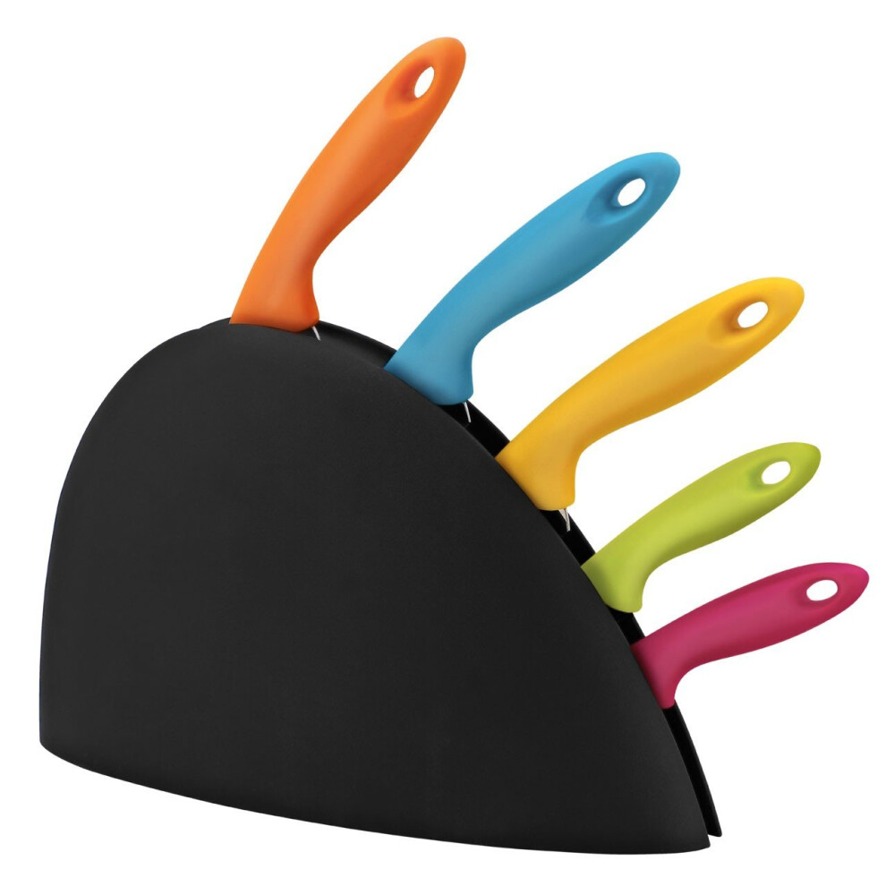 5-Piece Multi-Coloured Knife Set with Curved Black Storage Block - Dishwasher Safe PF-0907059