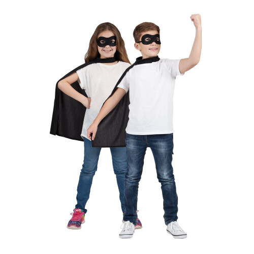 (Black) Kids Superhero Cape & Eye Mask