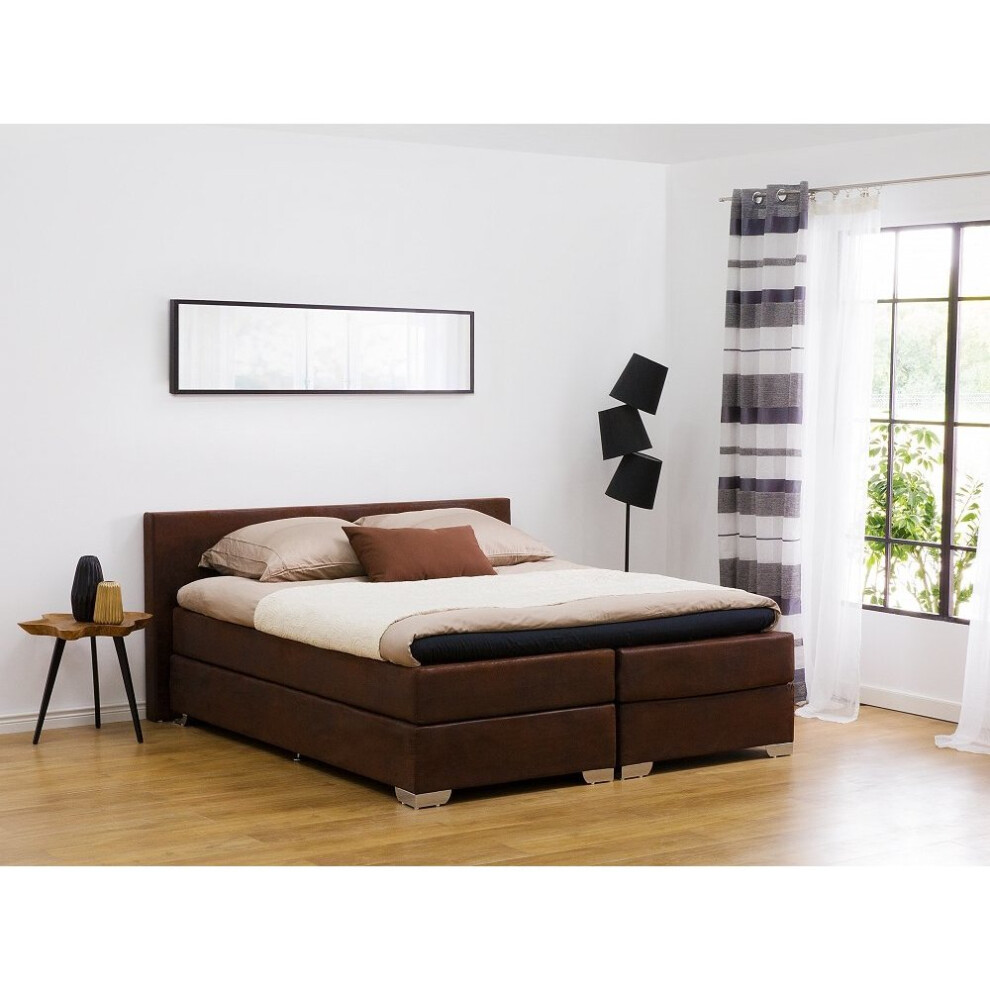Super King Size Divan Bed Faux Leather Brown PRESIDENT